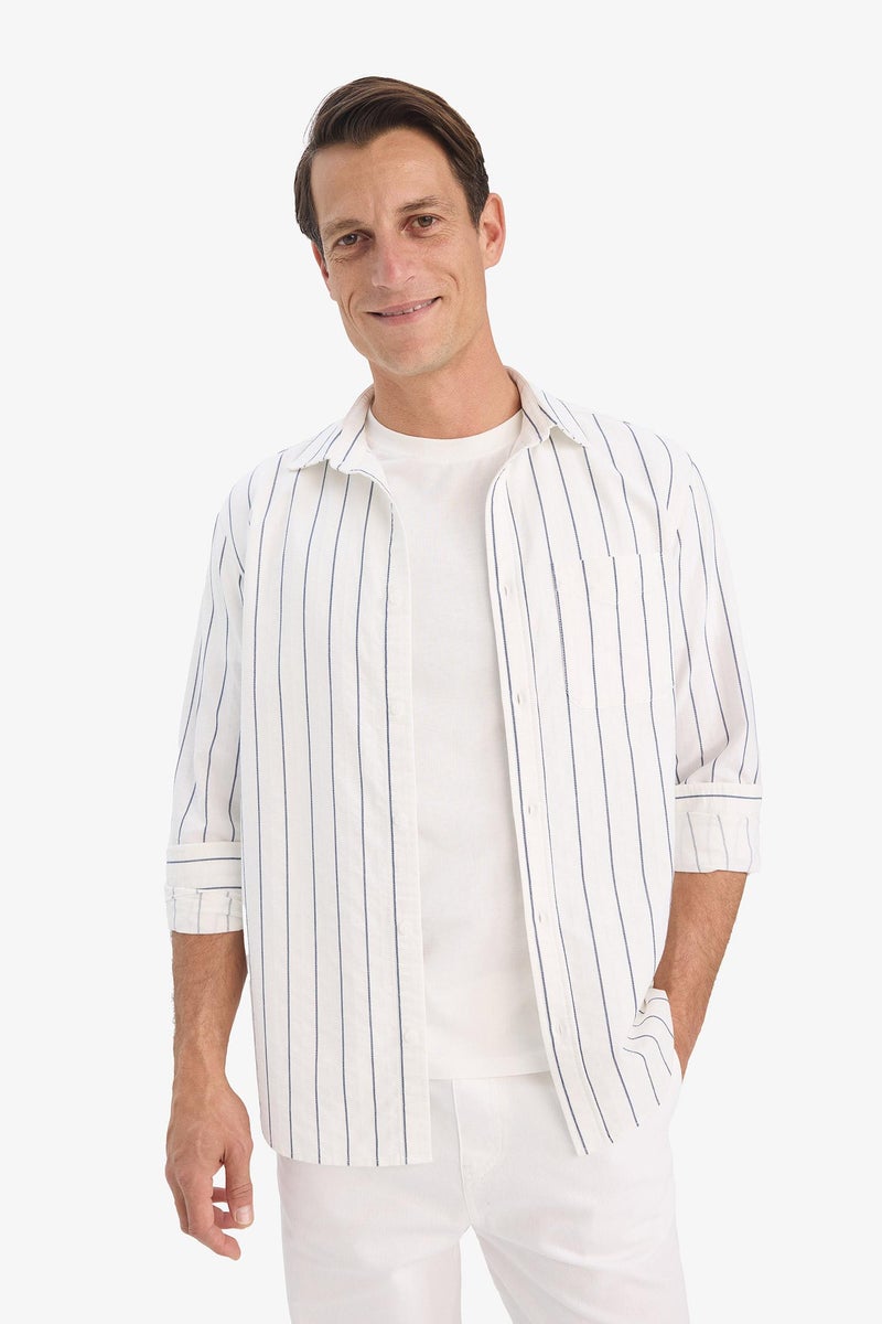 DeFacto White Man Regular Fit Polo Collar Cotton Long Sleeve Shirt Casual - Image 4